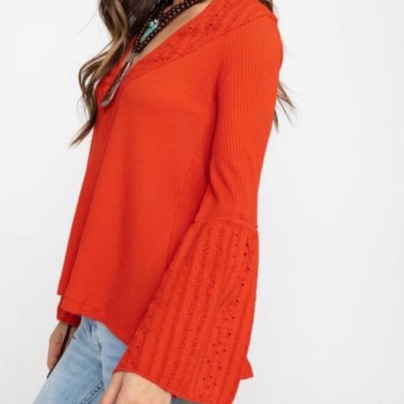 Free People Parisian Nights Eyelet Top Vermillion - Picture 6 of 12
